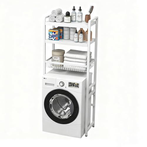 Support De Rangement Au-dessus Des Toilettes Meuble De Rangement Au-dessus Des Toilettes 2/3 étages Meuble De Rangement Machine A Laver Pour Espace Limité Et Besoins De Stockage Dortoi white 3-Layers