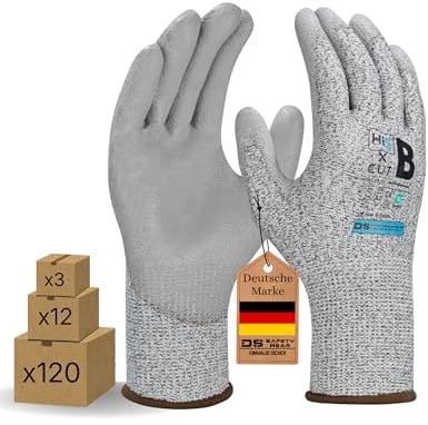Hi5 X-Cut Schnittschutzhandschuhe 4X42B – 13G UHMWPE/Nylon/Spandex – PU-Handflächenbeschichtung – Schnittschutz Level B – EN 388 – grau (M, 12, stück)