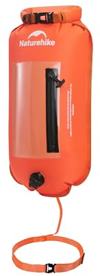 Naturehike 18L Schwimmboje Zwei Airbags Swim Boje Trockensack wasserdichte Strandtasche mit Verstellbarer Hüftgurt für Schwimmer Küstenstrand – NEU mit Wasserdichtem Handyfach & in Orange