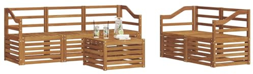 vidaXL Sofagarnituren 6 pcs Natur Massivholz Akazie, Moderne Gartenmöbel, strapazierfähiges Outdoor-Sofa, Lounge-Set für die Terrasse, bequemes Sitzen draußen