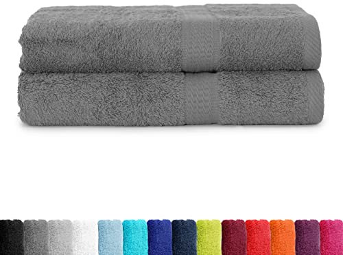 BaSaTex Frottier Duschtücher Set 70x140 cm 2er Pack | Frottee Duschtuch Set aus 100% Baumwolle Made in Green | Farbe: Anthrazit Grau