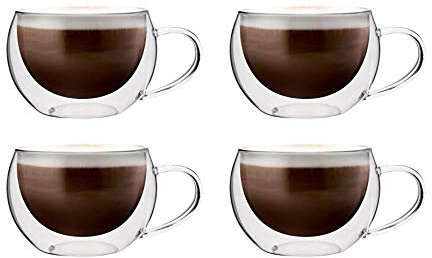 Maxxo Verres à Double Paroi Cappuccino 4X 300 ML Tasses Thermos en Verre Isotherme Résistant au Chaud et Froid avec Effet Flottant