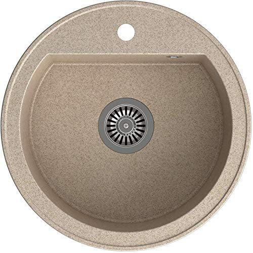 Spüle Spülbecken Granitspüle 51 cm Einzelbecken Küche Einbauspüle Verbundspüle Küchenspüle Beige gesprenkelt + Siphon Waschbecken