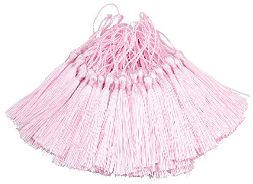 100pcs 13cm / 5 Zoll handgefertigte gerade Quaste mit 2 Zoll Schleife für die Herstellung von Schmuck, Souvenirs, Lesezeichen, DIY Handwerk Zubehör (Wasser Rosa)