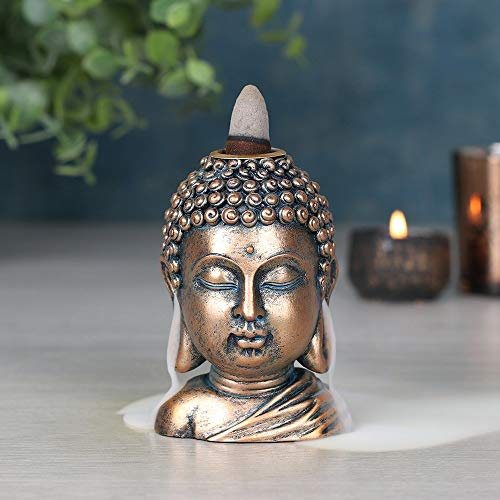 Bronze Resin Buddha Head Backflow Burner - 9cm x 6cm (1 Pc.) - Unique & Eye-Catching Design - Enhance Relaxation & Meditation - Ideal for Artistic Home Decor