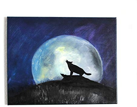 Wolfsbild Lunavio Wolf vor Mond Acrylbild