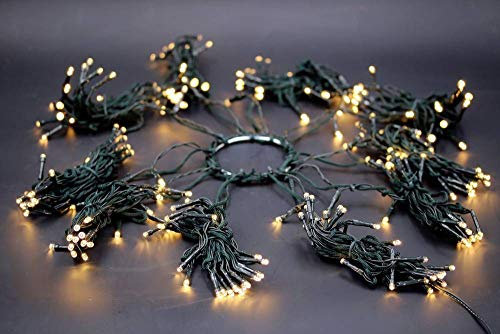 hellum LED Christbaumbeleuchtung mit Ring, LED Weihnachtsbaumbeleuchtung Außen 10 Stränge x 2,5m, warmweiße Lichterkette Außen Weihnachten, Weihnachtsbaumdeko, 577914