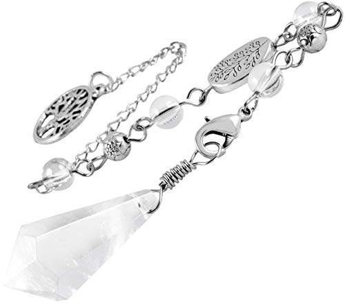 mookaitedecor Cristal de Roche Divinatoire Pendule Radiesthésie Pierre Naturelle Cristal Facette Arbre de Vie pour Divination Voyance Esotérisme