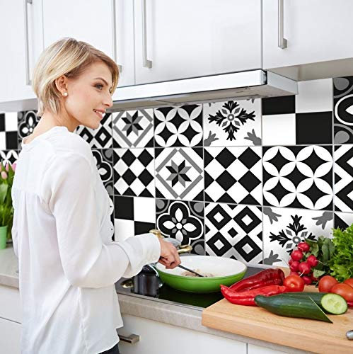 Crédence adhésive cuisine PVC 260_x_60_cm Carreaux noir et blanc Rouleau adhesif decoratif 100% fabriqué en Italie, avec encre non toxique, ignifuge et résistant à l'eau