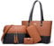YTL Damen Handtasche Tote Shopper Groß Schultertasche Umhängetasche Geldbörse Kartenhalter Tasche 4-teiliges Set für Büro Schule Einkauf Reise Geschenk Braun schwarz