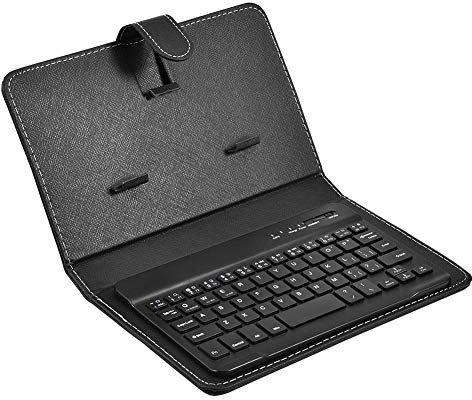 Universelle kabellose Bluetooth Tastatur mit Schutzhülle, tragbarer Tastatur und Ständer mit 2 in 1 PU Ledertasche für Unternehmen, Tastaturen für Tablet PCs/4,5 '' - 6,8 '' Bluetooth Telefone