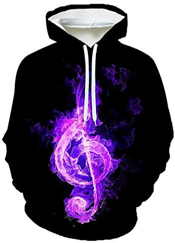 Laizs Felpe con Cappuccio Funky Stampato Tasca Sweatshirt Unisex Pullover Coulisse novità Felpa 3D Hoodie Nota Viola A3604,XL