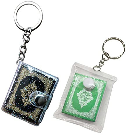 2X Mini Porte-clé Pendentif Livret Coran, Vrai Papier Peut Lire, Cadeau Amis - Or +