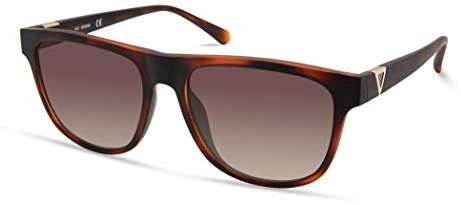 GUESS Herren Sonnenbrille mit abgerundetem Boden, quadratisch, Dark Havana, 55mm