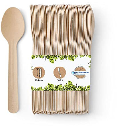 BIOZOYG Cuchara papel de 16,5 cm marron I Cucharas catering de papel,estable, respetuoso con el medio ambiente y sin plástico I Cubiertos de snack para camiones de comida I Cucharas fiesta 100 piezas