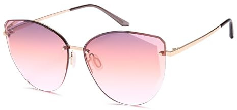 styleBREAKER Damen Cateye Sonnenbrille mit Diamant Schliff, Rahmenlos mit getönten Gläsern, Metall Bügel 09020123, Farbe:Gestell Gold/Glas Apricot Verlauf
