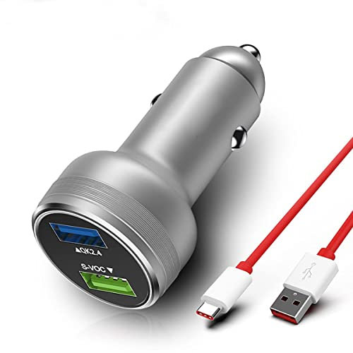 65W Warp Charge Car Charger Replacement for Oneplus Nord N10 N100 9R 9 Pro 8T 8T+ 8 7T 7 Pro 5G McLaren Dash Charge Car Charger Fast Charging for Oneplus 7 6T 6 5T N200 Warp Type-C Cable Cord Silver