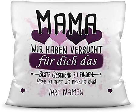 Kissen mit Füllung Mama von mehr Kindern - Personalisiert mit Wunschnamen in Lila - zum Geburtstag und Muttertag - Kissen Polyester weiß - glatt, 40 x 40 cm