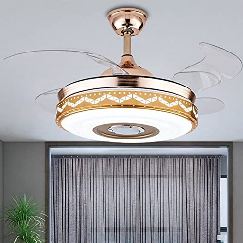 ZLL Lámpara De Ventilador De Techo LED, Atenuador, Altavoz Bluetooth, Hojas De Ventilador ABS, Mudo Con Lámpara De Techo De Ventilador De Control Remoto (Color : Gold)