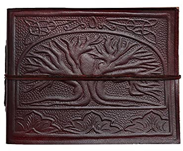 Paper High Kleines Fotoalbum geprägt Leder Baum des Lebens für 60 Fotos 15x10 cm 18x14 cm Fair-Trade handgemacht