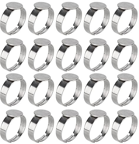 Cabochon Ring, Schmuck Selber Machen Set, 20pcs 12mm Ringrohling Basen Edelstahl Cabochon Ring Lünette Rohlinge für DIY Schmuck Machen Silber