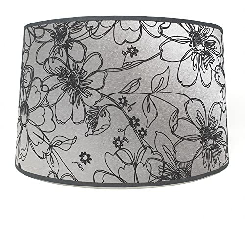 Stoffschirm Ersatz Lampenschirm Schirm in Grau/Schwarz oval mit Blumenmuster (42,5x31x25,5cm)