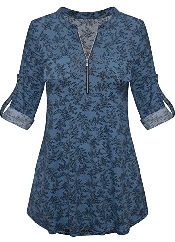 Odosalii Ladies Long Sleeve Shirts for Women V Neck Tunic Top with Jeans