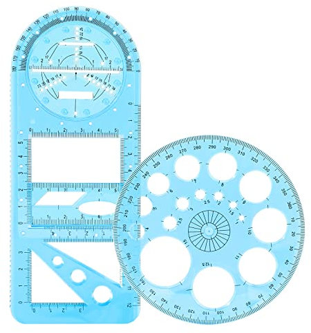2Stück Multifunktionales Geometrisches Lineal Rutschfestes Zeichenlineal, Transparent Mehrzweckzeichnung Zeichnungsschablone Messwerkzeug Entwurfslineal Schulbürobedarf Büroartikel Messen, Blau