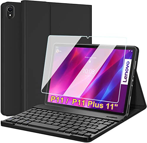 Wineecy Tastiera Custodia per Lenovo Tab P11 / P11 Plus (Model TB-J606F/TB-J606L/TB-J616F) [Layout Italiano], 9H Pellicola Protettiva - Pelle PU Cover con Rimovibile Wireless Bluetooth Keyboard (Nero)