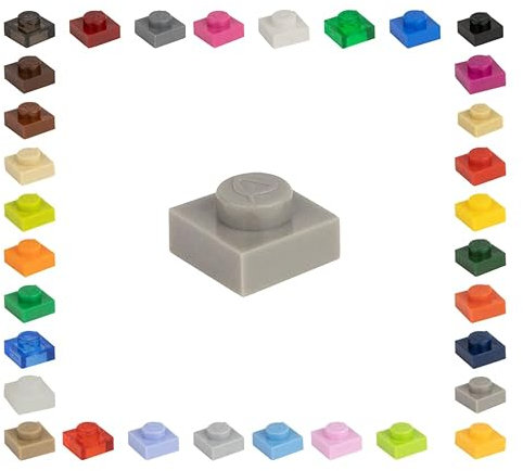 100 Mosaik Fliesen Bausteine 1x1 Noppen Kompatibel 34 vers. Farben Tiles Klemmbausteine (280 - Grau)