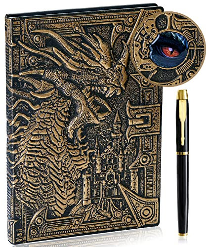 3D Dragon Embossed Journal Writing Notebook with Pen Set,Hardcover DND Journal Handmade Daily Notepad Travel Diary,RPG Accessories Gift for DM's & D Players Men Women