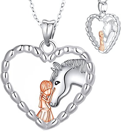 Yuluzeln Pferd Kette Geschenk für Mädchen, Pferd Schmuck Geschenke mit Herz Anhänger silber für Frauen Tochter (Rosenmädchen)
