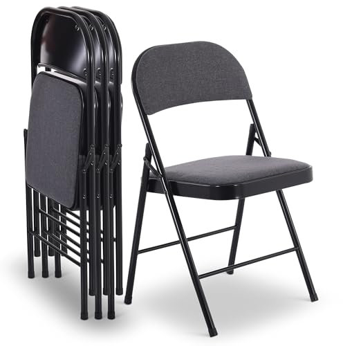 Raburg Gästestuhl 4er-Set, Klappstuhl-Set aus Stahl, Stoffbezug, Gestell Schwarz, Konferenz-Stuhl, stabiles Faltstuhl und Klappstuhl-Set, Belastbarkeit 130 kg, Elias, Grau/Schwarz