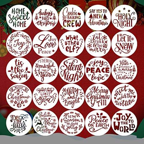 25pzs Plantillas para Pintar de Navidad, 10cm Plantillas de Navidad Reutilizables para Dibujar en Galletas Madera Letrero Lienzo Ventana Tela Papel Manualidades (Redondo)