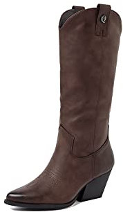 QUEEN HELENA Camperos Stivali a Punta Texani Stivaletti con Tacco Western Cowboy Donna X28-111 (Marrone, Sistema Taglie Calzature EU, Adulto, Donna, Numero, Media, 36)
