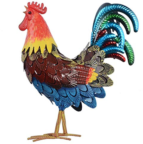 Hahn Statuen Garten Dekor, Indoor Metall Huhn Skulptur Yard Art für Outdoor Farm Patio Rasen Back Yard Home Dekorationen (Rot)