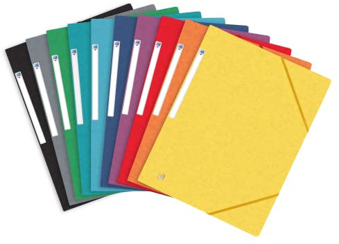 OXFORD Lot de 50 Chemises 3 Rabats Top File + A4 avec Elastique Couverture Carte Coloris Assortis