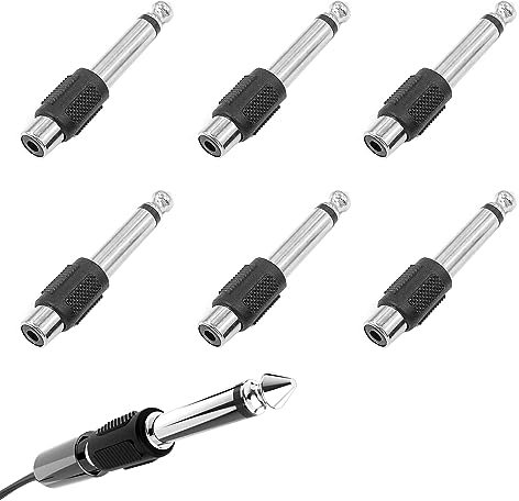 Adaptador RCA de 6.35 mm, 6 Piezas Adaptador de 6.35 mm Macho a Hembra Convertidor de Audio Chapado en Oro para Receptor AV, PA, Mezclador, Amplificador HiFi