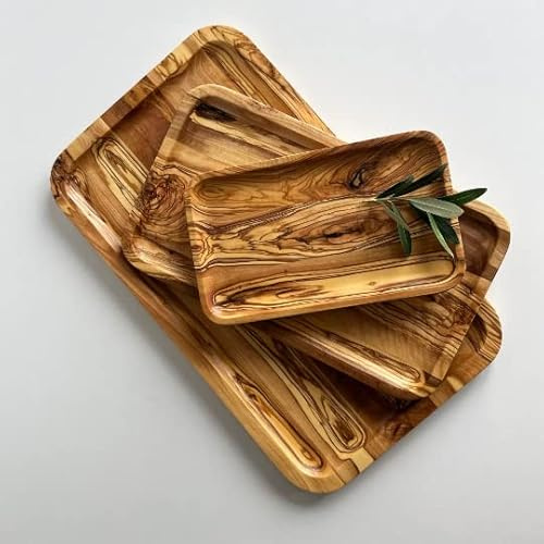 Plateau de service en bois d'olivier fait à la main en bois d'olivier (45 x 27 cm)
