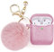 IOSPKKIO® Custodia per cuffie compatibile con AirPods 1 e 2, con ciondolo a forma di pompon rosa, custodia antiurto per ragazze e donne (rosa lucido)