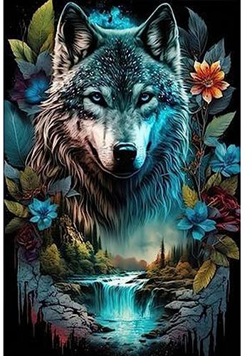 NAIMOER Wolf Diamond Painting Kits für Erwachsene Kinder, 5D Diamant Painting Dschungel Bilder Erwachsene, Diamond Painting Tiere Bilder Kinder Malerei Set für Home Dekor 30x40cm