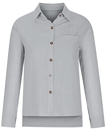 Holzfällerhemd Damen Flanell Damen Casual Frühling Sommer Baumwolle Leinen Krawatte Tasche Langarm Shirt Tunika Schwarz Damen