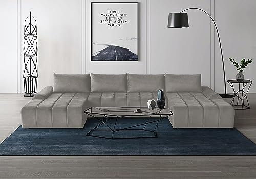 Generisch Schlafsofa Kosta U - Sofa mit Stauraum Schlafzimmer Wohnzimmer Ehebett (Cappuccino – Vogue 04)