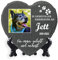 AIGAT Personalisierbare Herz Gedenktafel 25 x 25 cm mit Name, Datum, Foto und Ständer für Haustier Katze Hund Schiefer Stein Pfote Grabmal - Großes Foto