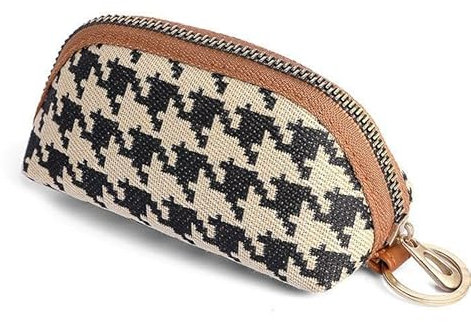Pangogogo Vintage Check Schlüsseltasche | Compact Multi-Funktions-Münze Schlüsselmäppchen | Ausreichende Kapazität Autoschlüssel Tasche Münzgeldbörse für Männer und Frauen bevorzugt(Brown)