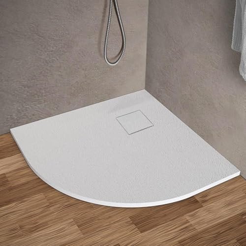 Piatto doccia 90x90 cm semicircolare bianco effetto pietra in resina, ultra slim con spessore 3 cm, riducibile su misura, AGORA’