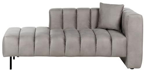 Chaiselongue rechts Samt beige taupe mit schwarzen Metallbeinen Kissen Lannils