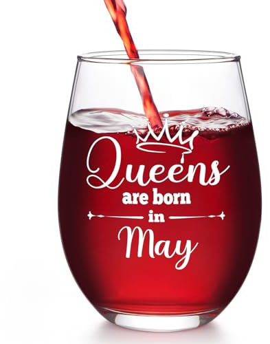 Joymaking 17oz Stemless Wine Glass - Queens Are Born in May, Birthday Gift for Women