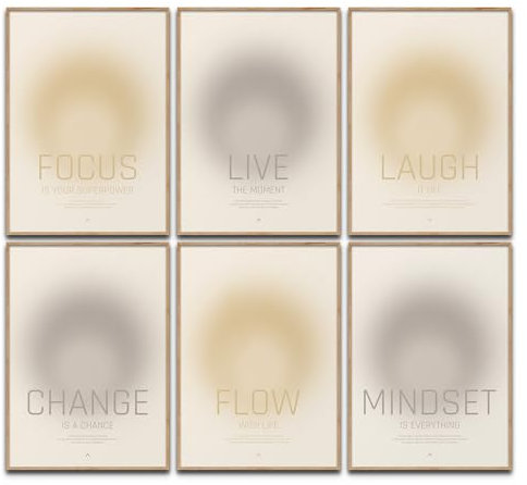 Aura Mindfulness Poster Set Beige Achtsamkeit Wanddeko Inspirierende Bilder Schlafzimmer Deko Wohnzimmer Dekoration Homeoffice Motivationsbilder (6x A4 | Ohne Rahmen)