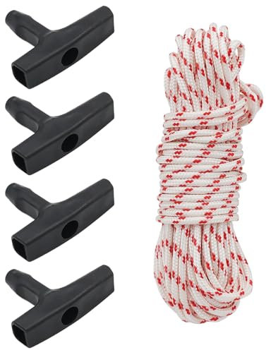 SMTelegance Seilzugstarter 10 M ø4mm und 4 Stück Startgriff Seilzug Rasenmäher Rasenmäher Seilzug Starterseil 4mm Geeignet für Rasenmäher Kettensägen Trimmer Kantenschneider Freischneider Motorteile